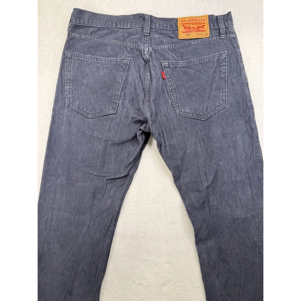 Levi's 502 Pants Men's 33x32 Corduroy Gray Tapered Fit Stretch Casual